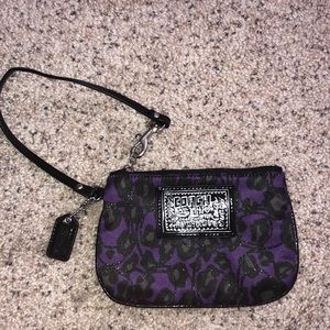 Coach Black and purple cheetah wristlet